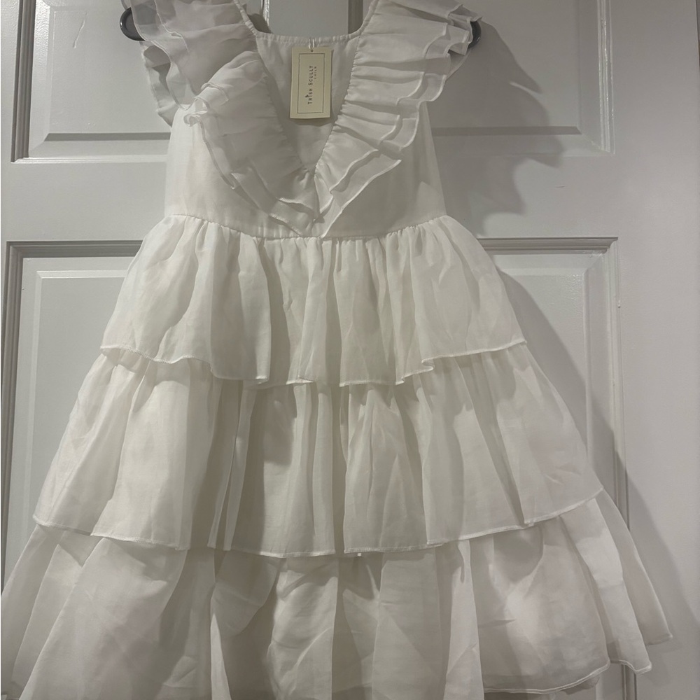Trish Scully Child Elegant White Ruffled Kids Dress
